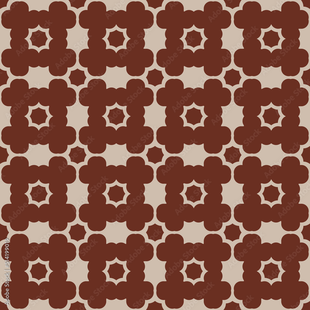 Poster Brown background and the same repeating shapes of cappuccino or cocoa color. Interior design and print for decoration. Seamless pattern for stylish design.