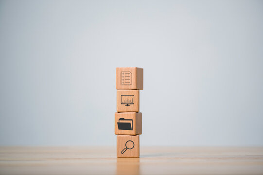 Wood cube with Document Management System, online documentation database and process automation to efficiently manage file.