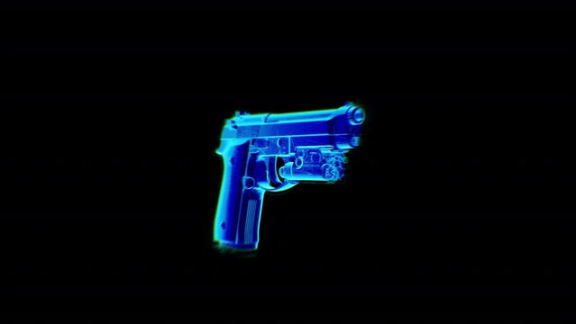 Baretta M9 Hologram Loop Rotation, Animation.Full HD 1920&times;1080. 11 Second Long.Transparent Alpha Video. LOOP.
