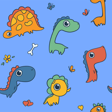 Pattern of cartoon illustration fany colorful dinosaur