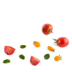 Tomatoes isolated on white . Free space for text.