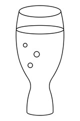 Glass with a drink. Bubbles rise in the soda. Sketch. Vector illustration. Glass cup with water. Outline on isolated background. Doodle style. Idea for web design.