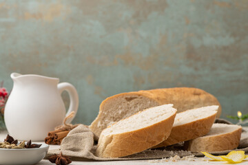 Ingredients for preparing spanish torrijas, french toasts  or traditional Portuguese rabanadas for...