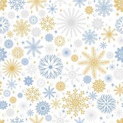 Christmas seamless pattern with snowflakes on white background. Retro textile collection. Suitable for textile, fabric, wallpaper, wrapping. Holidays vector illustration