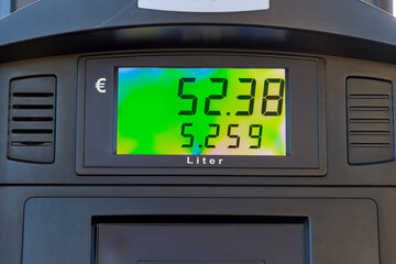 Digital counter count up the counter of a gas pump and rising gas prices