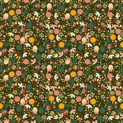 Hand drawn cute floral small seamless pattern for fashion prints decoration, fabric, wallpaper and all prints on background earth tone color.
