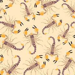 Seamless yellow pattern with scorpion
