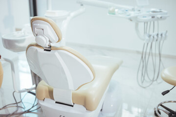 Dentistry, medicine, medical equipment and stomatology concept - interior of new modern dental...