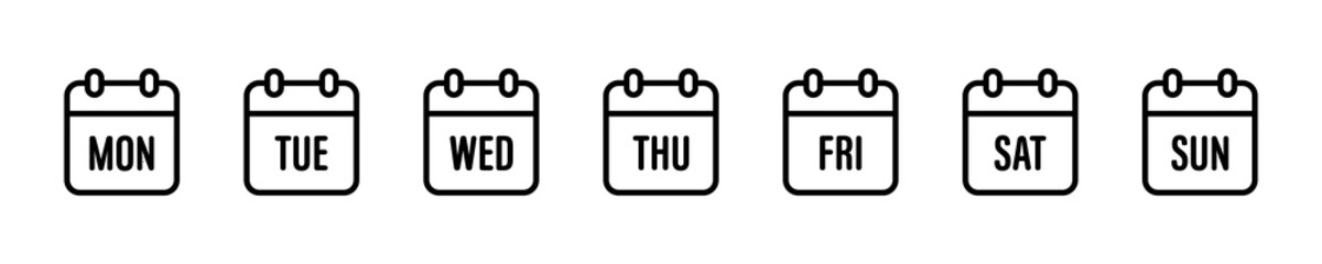 Calendar icon. Date vector sign. Day of the week symbol. Web calendar. Planner icon isolated on white background.