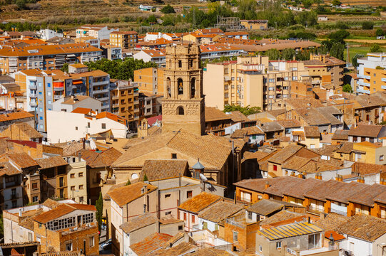aerial view of the old town of Monzon, Spain
