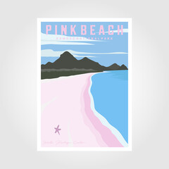 pink beach island. komodo dragon national park poster.