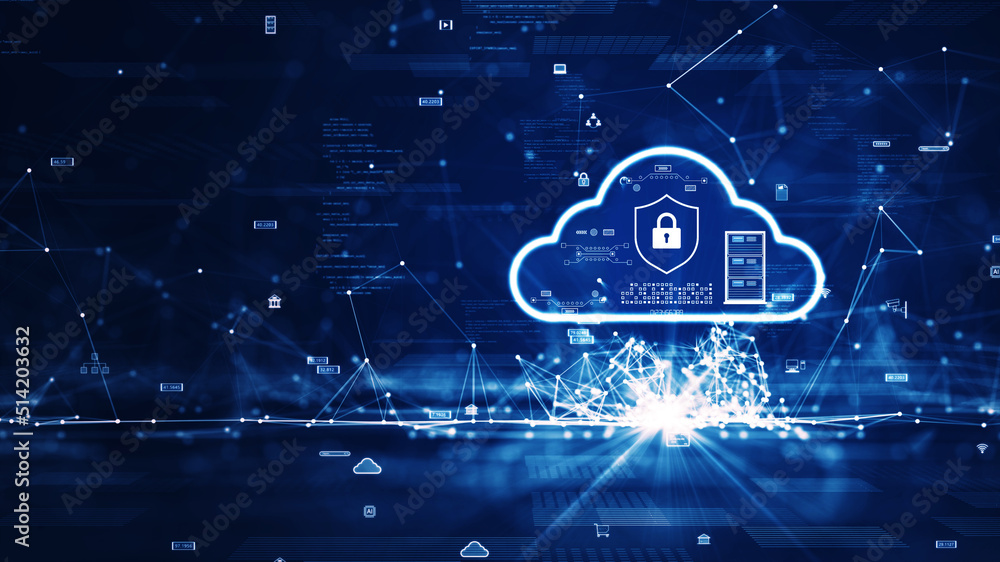 Poster cloud and edge computing technology concept. there is a prominent large cloud icon on the right. the