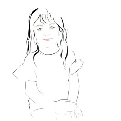 Portrait of a girl,kid. Sketch Illustration for coloring  

