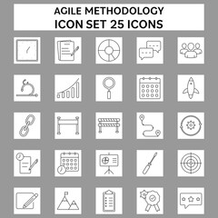 Black Thin Line Art Of Agile Methodology Square Icon Set On Grey Background.