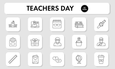 Black Linear Style 15 Teachers Day Square Icon Pack.