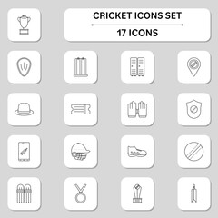 Illustration Of Cricket Sqaure Icon Set In Linear Style.