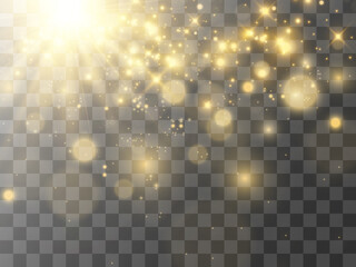 Bright beautiful sparks on a transparent background.