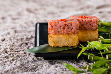 Sushi with tuna, tobiko caviar, eel