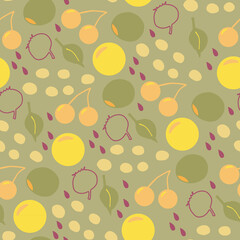 Cherries and olives seamless pattern in doodle style