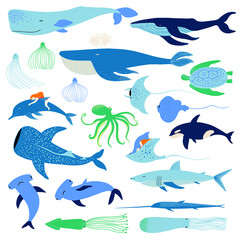 Fototapeta na wymiar Big set of underwater animal illustrations