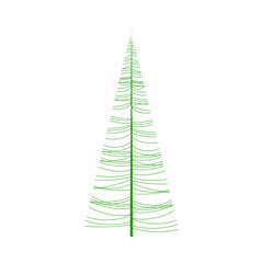 Single abstract spruce. Slender coniferous tree. Asymmetrical side branches. Evergreen coniferous culture. Green whimsical silhouette. Cedar, fir, pine. Seasonal minimalist design for logo, label.