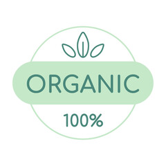 Label with the inscription organic. Icon or badge with leaves. Logo template for eco-friendly products.