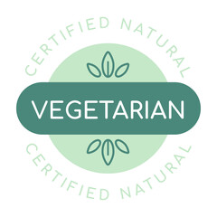Label with the inscription vegetarian. Icon or badge with leaves. Logo template for eco-friendly products.