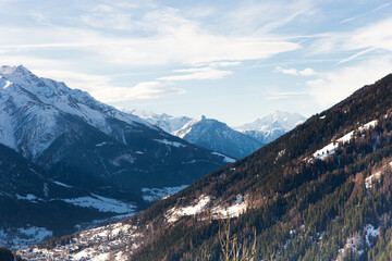 Snowy mountain during the day in winter. Swiss alps