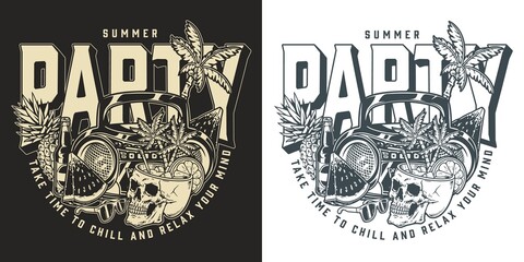 Summer party poster vintage monochrome