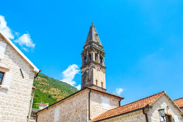 Fototapeta na wymiar Bell tower of the church of St. Nicholas in Perast