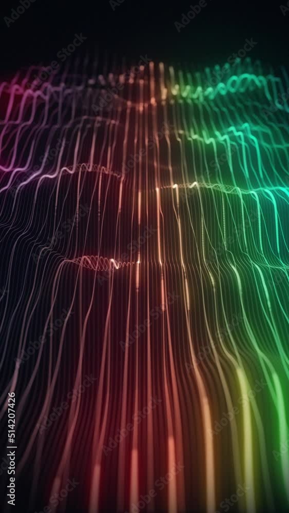 Poster abstract vertical digital waving neon lines loop/ 4k animation of a vertical abstract background wit