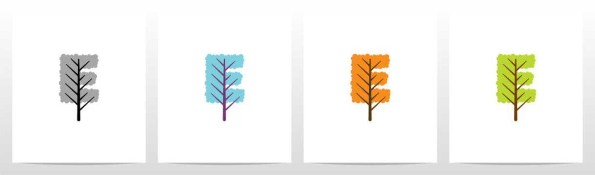Tree With Leaf Forming Letter Logo Design E