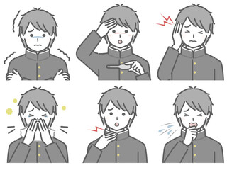 風邪の症状が出ている男子学生