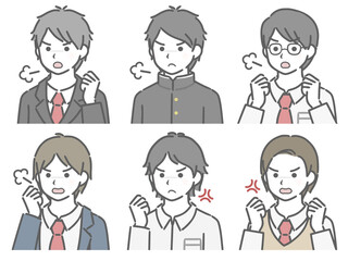 怒る男子学生の斜め向き上半身セット