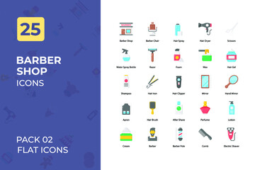Barber shop Flat Icons Collection. Set contains such comb, barber, razor, mirror, Icons as  and more.