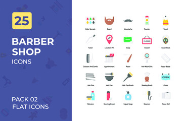Barber shop Flat Icons Collection. Set contains such comb, barber, razor, mirror, Icons as  and more.