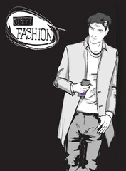 Fashion man. Sketch of a fashion man in a jacket on a white background. Autumn man. Street style