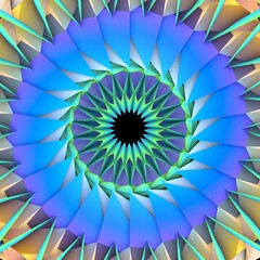 A beautiful kaleidoscope. Abstract 3D rendering. Psychedelic, meditation and yoga concept.  Abstract geometric flower.