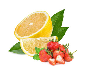 Fototapeta na wymiar Orange and berry strawberry isolated on white background.