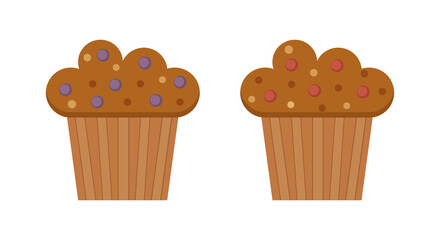 Set of muffins color vector icons with berry. Flat cupcakes illustration. Cake desserts design.