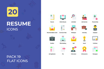 Resume Flat Icons Collection. Set contains such Icons as  online resume, cv, job offer, and more.