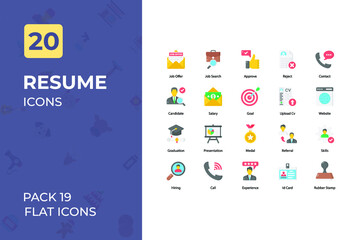 Resume Flat Icons Collection. Set contains such Icons as  online resume, cv, job offer, and more.