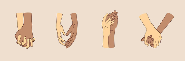 Illustration of two interracial love couple holding hands.