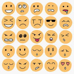 Collection of freehand drawing of emoticons.