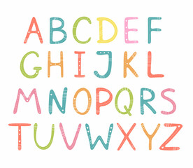 A set of letters of the English alphabet. All letters. Colored flat font. Learning to read.