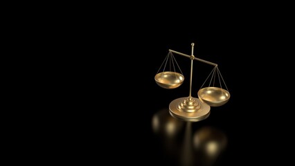 Golden law scale of justice 3d rendering. Left view with room for text
