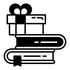 gift box icon on a stack of books on a transparent background