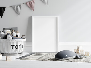 Kids room frame mockup, 3d render