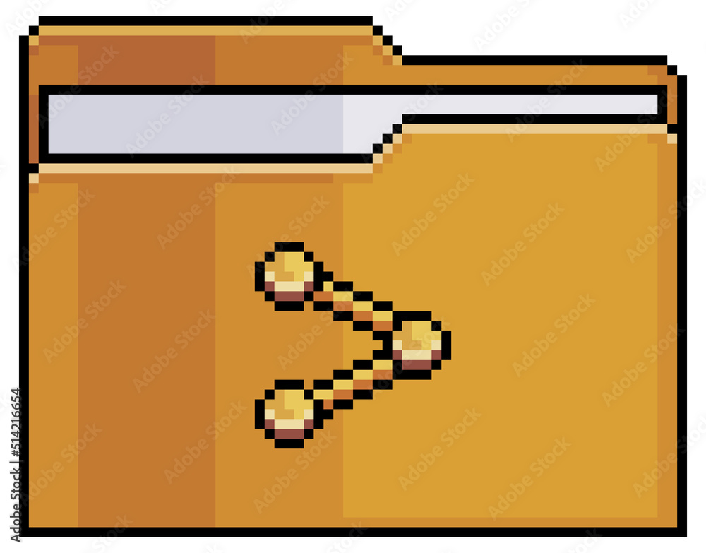 Aufkleber pixel art folder with share icon vector icon for 8bit game on white background