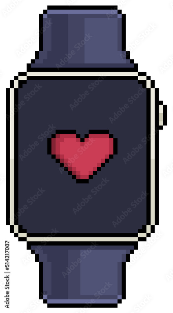 Poster pixel art smartwatch with heart icon vector icon for 8bit game on white background